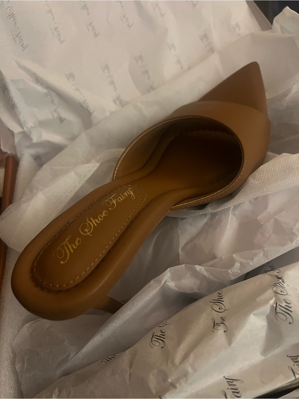 The Shoe Fairy Women's Tan Pointed-Toe Slip-On Heels